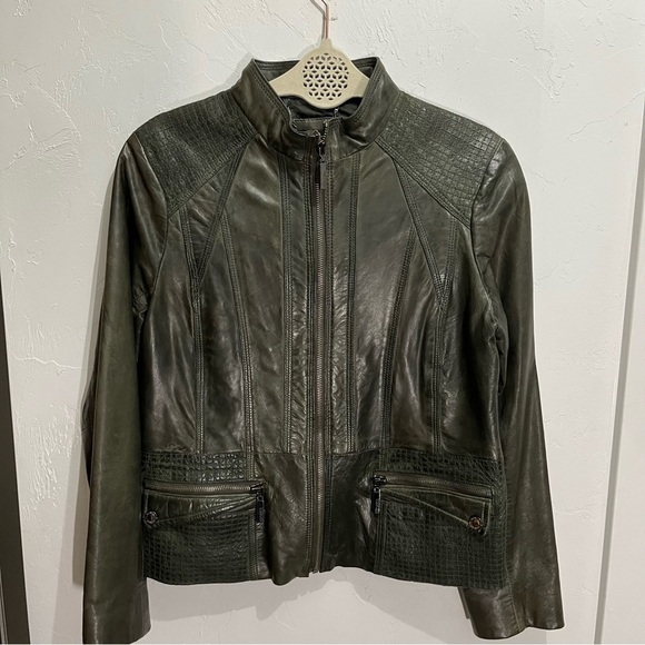 Bernardo Green Leather Moto Jacket PL - Picture 5 of 14